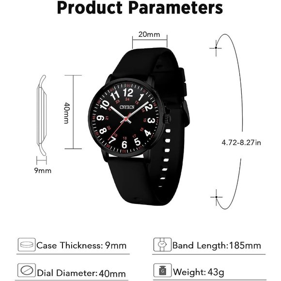CNYXCN Watch Dial Silicone Band Water Resistant 24 Hour Easy to Read - Picture 4 of 6